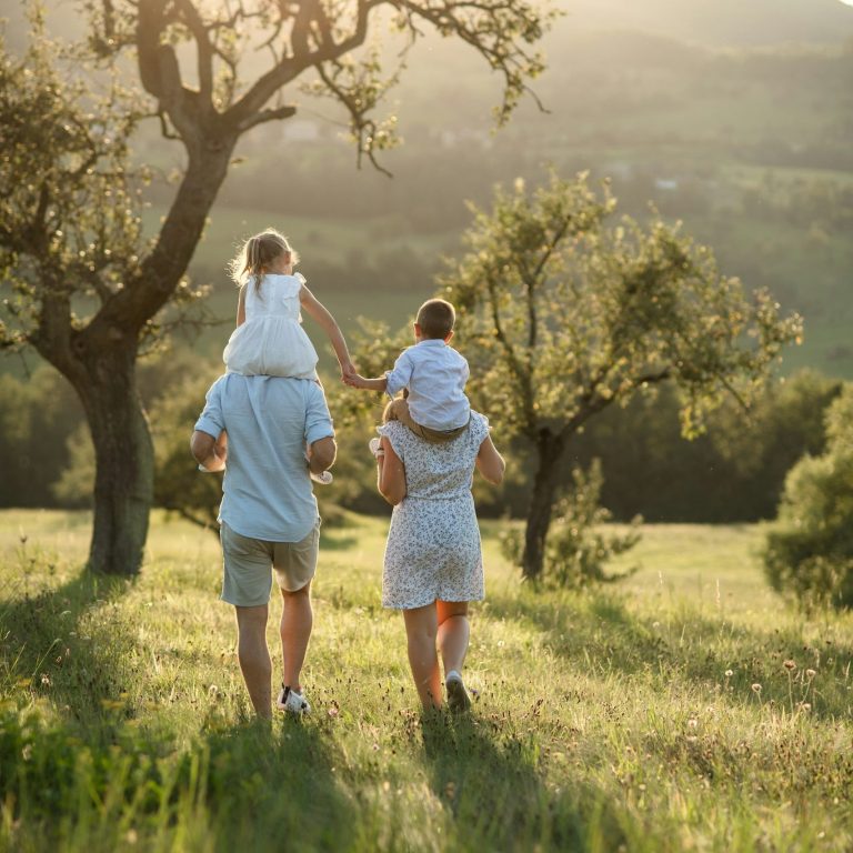 Familienberatung in Kempen und am Niederrhein Eine Familie fährt in Kartons mit Rollen, von einem Erwachsenen bis zu zwei Kindern.